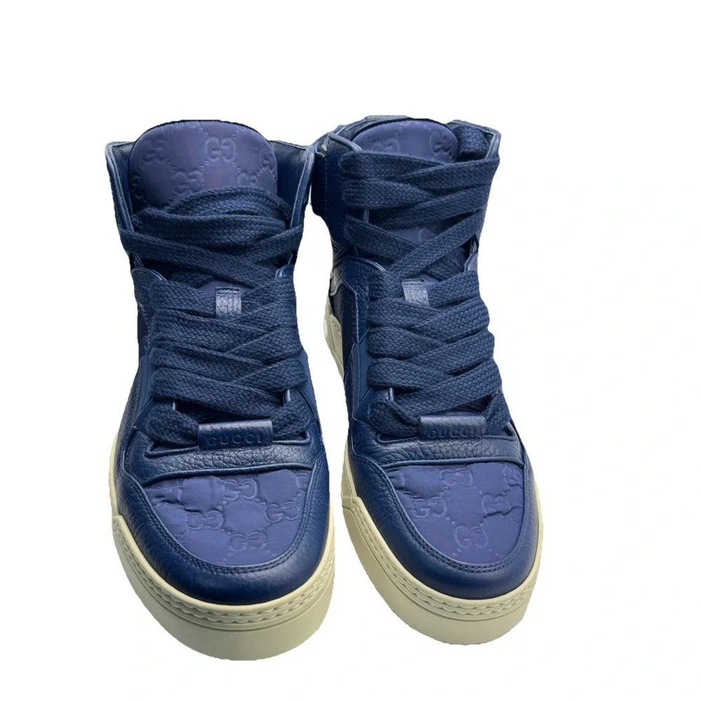 Gucci Guccissima High Top Sneakers Blue Men US 8‎ EU 39 /5 Made in Italy 409766